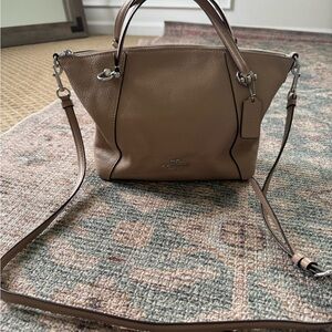 Coach Taupe Pebbled Leather Satchel Crossbody Bag